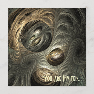 Silvery Gold Tunnel Fractal Art Invitation