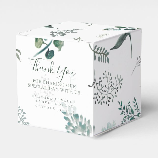 Silvery Green Eucalyptus Wedding Favour Box (Front Side)