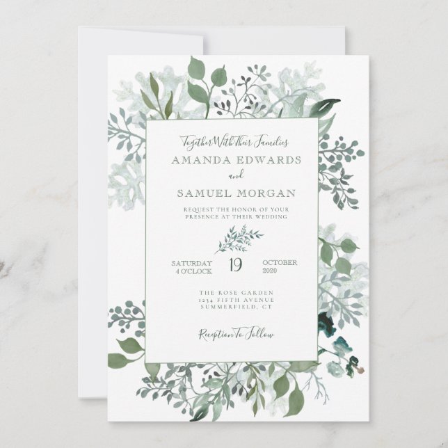 Silvery Green Eucalyptus Wedding Invitation (Front)