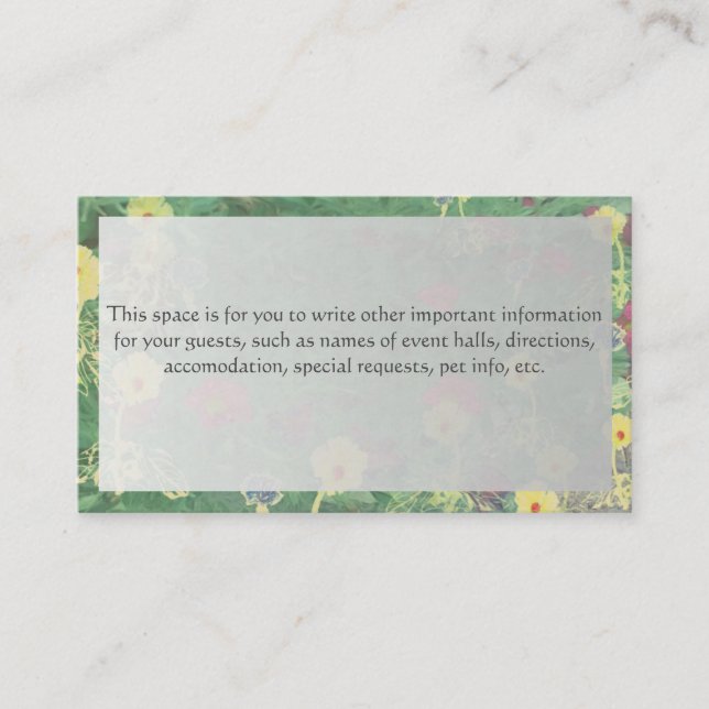 Silvery Green FloralWedding Additional Info  Enclosure Card (Front)