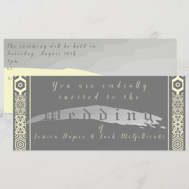 Silvery Grey and Tile-font  Wedding Invitation (Front/Back)