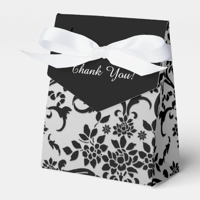 Silvery Grey Black Damask Thank You Favour Box (Front Side)