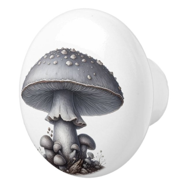 Silvery Grey Toadstool In the Forest Ceramic Knob (Right)