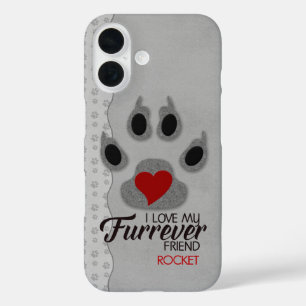 Silvery Grey with Red Heart Dog Paw for Pet Lovers iPhone 16 Case