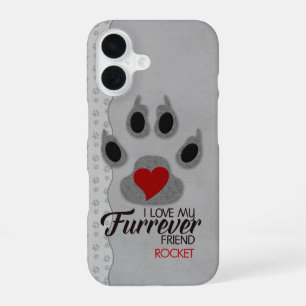 Silvery Grey with Red Heart Dog Paw for Pet Lovers iPhone 16 Case
