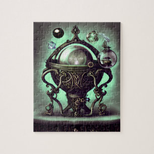 Silvery Ornate Cauldron with Purple Crystal Ball Jigsaw Puzzle