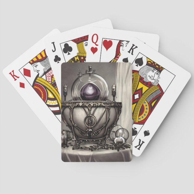 Silvery Ornate Cauldron with Purple Crystal Ball Playing Cards (Back)