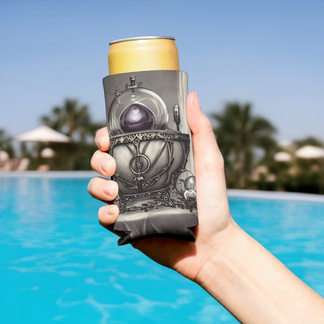 Silvery Ornate Cauldron with Purple Crystal Ball Seltzer Can Cooler (In Situ Pool)