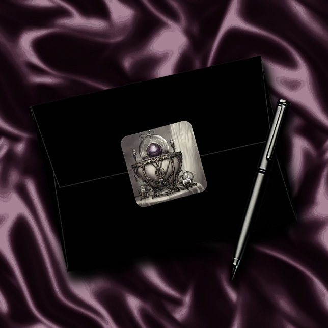 Silvery Ornate Cauldron with Purple Crystal Ball Square Sticker (Creator Uploaded)