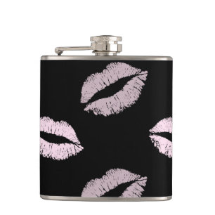 Silvery Pink  Kisses Hip Flask