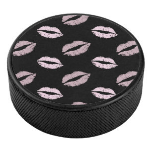Silvery Pink Kisses Hockey Puck