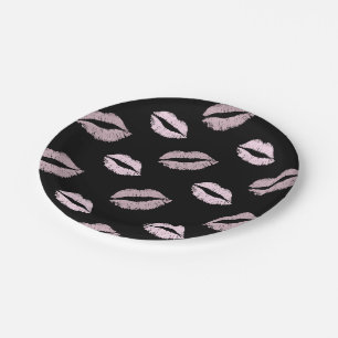 Silvery Pink Kisses Paper Plate