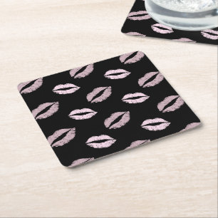Silvery Pink  Kisses Square Paper Coaster