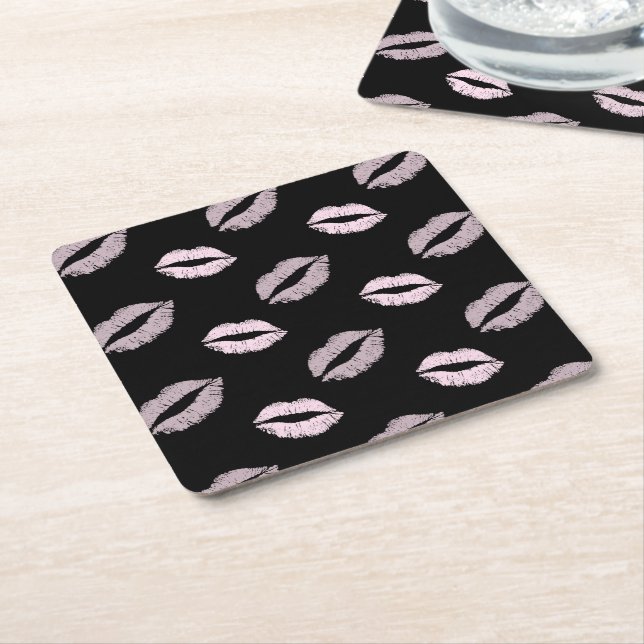Silvery Pink  Kisses Square Paper Coaster (Angled)