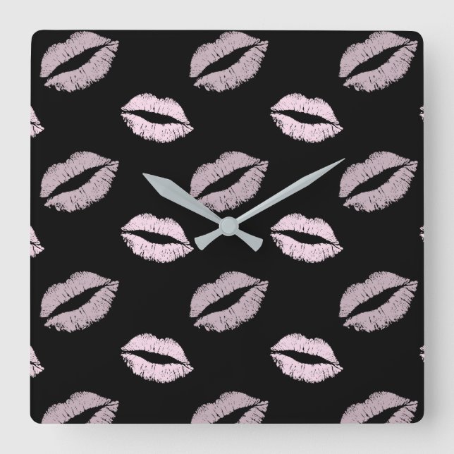 Silvery Pink  Kisses Square Wall Clock (Front)