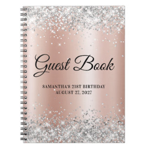 Silvery Rose Gold Shimmer 21st Birthday Guestbook Notebook