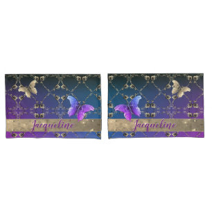 Silvery Roses Purple Gradient w/Name  Pillowcase