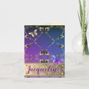 Silvery Roses w/Name Greeting Note Card