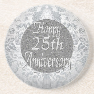 Silvery-Silver 25th Anniversary Coaster