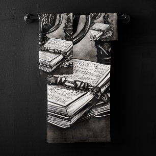 Silvery Steampunk Cauldron Spellbooks and Potions Bath Towel Set