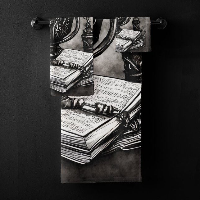 Silvery Steampunk Cauldron Spellbooks and Potions Bath Towel Set (Creator Uploaded)