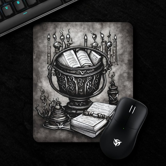 Silvery Steampunk Cauldron Spellbooks and Potions Mouse Mat (Creator Uploaded)