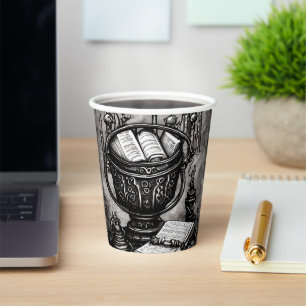 Silvery Steampunk Cauldron Spellbooks and Potions Paper Cups