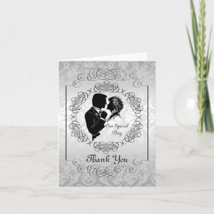 Silvery White Bride & Groom Silhouette Note Card