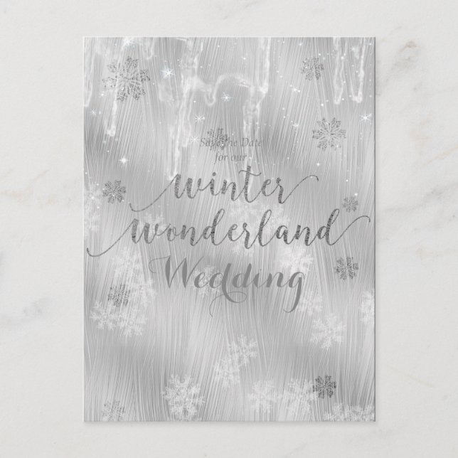 Silvery White Ice Snowflakes Winter Wonderland Announcement Postcard (Front)