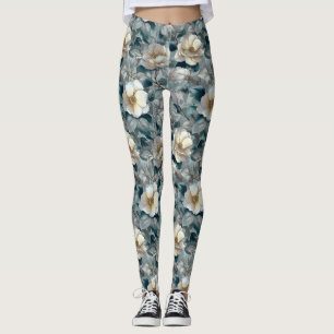 Silvery Workout Wear Gardenias Petal Thank You  Leggings