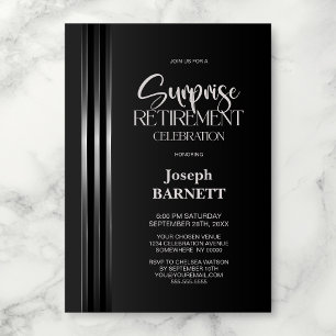 SilveStriped Black Grey Surprise Retirement Party Invitation