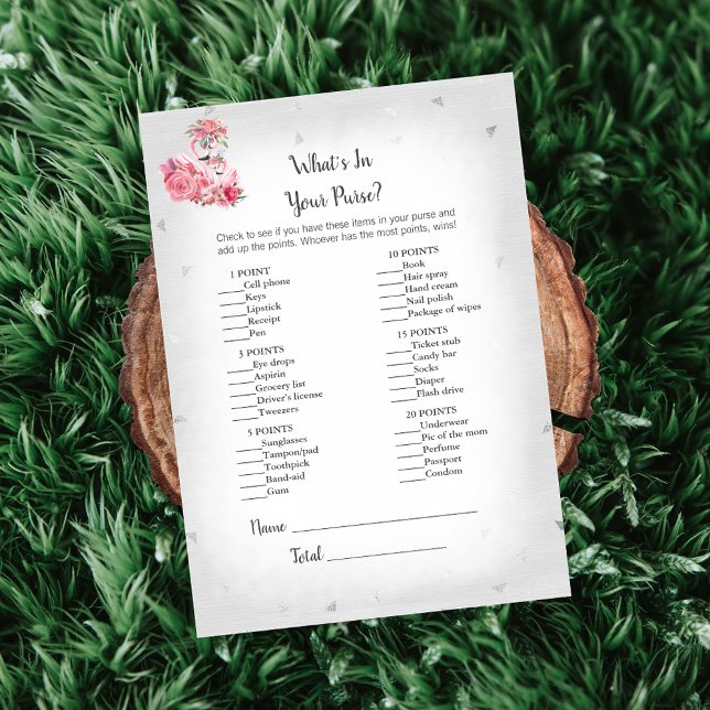 Silvr Flamingo Ballerina What's In Your Purse Game Invitation (Creator Uploaded)