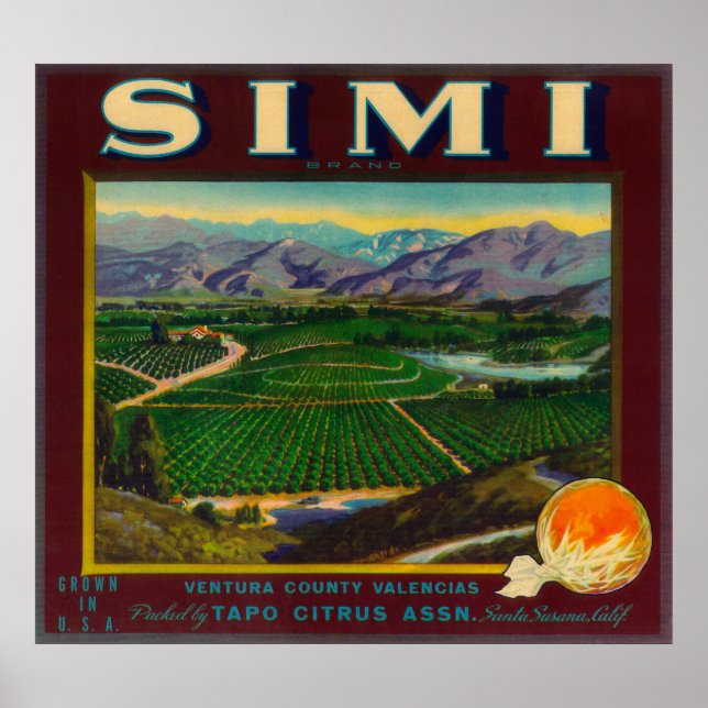 Simi Orange LabelSanta Susana, CA Poster (Front)