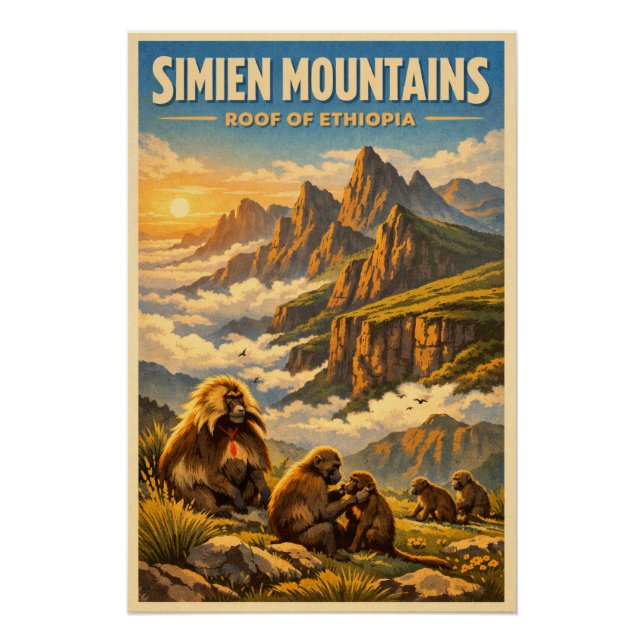 Simien Mountains, Ethiopia, in a classic retro Poster (Front)