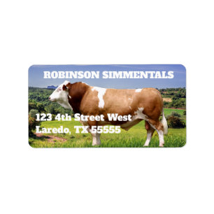 Simmental Bull in Pasture   Label