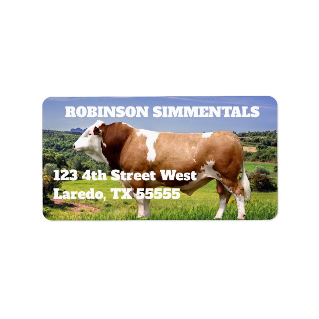 Simmental Bull in Pasture   Label (Front)