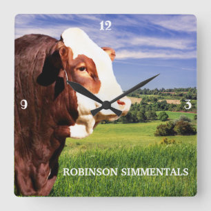 Simmental Bull in Pasture   Square Wall Clock