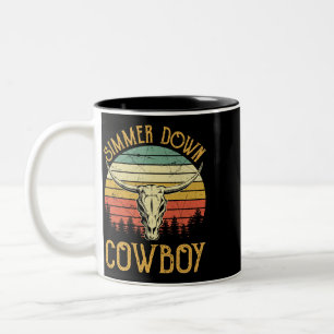 Simmer Down Cowboy Cowgirl Country Music Western B Two-Tone Coffee Mug