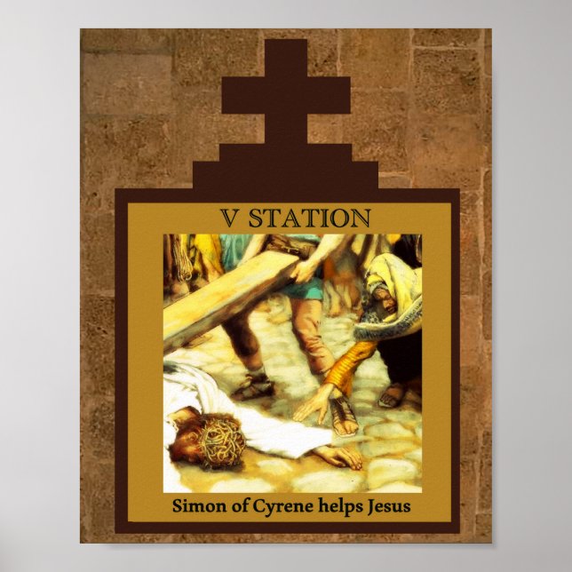 Simon of Cyrene Helps Jesus Station 5 Poster (Front)