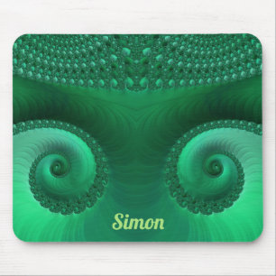 SIMON ~ Zany Shades of Green Fractal Pattern Mouse Mat