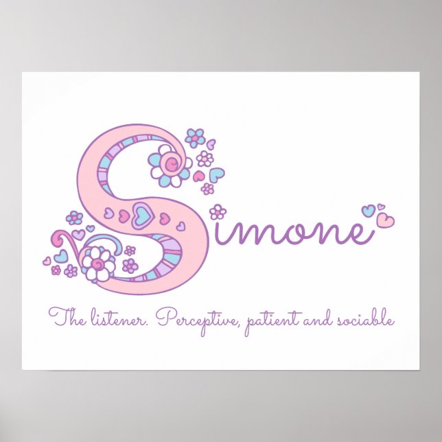 Simone letter S doodle heart art name meaning Poster (Front)