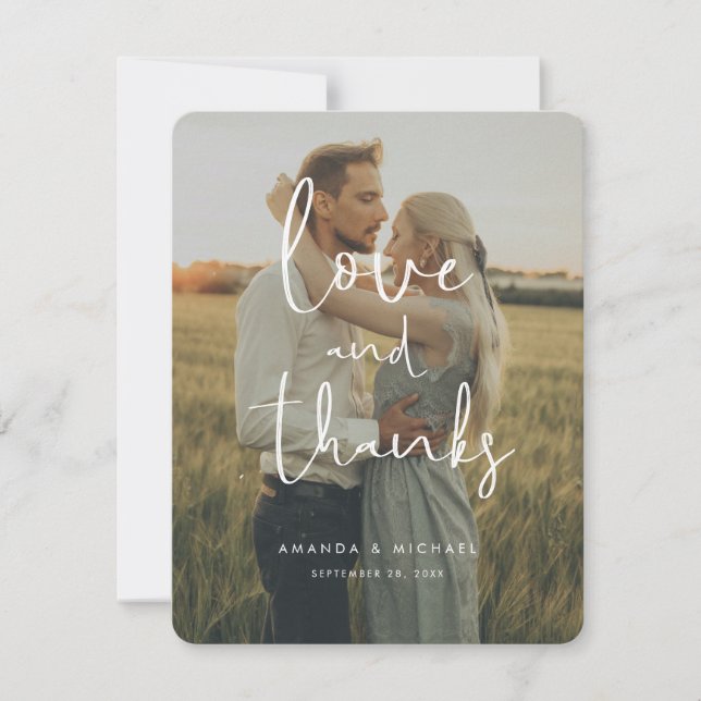 Simpe Modern Handwriting Wedding Photo Thank You Card (Front)