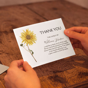 Simpe Sunflower Funeral Bereavement Thank You Card