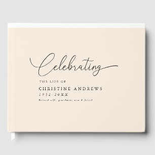 Simpel "Celebration of life" Script Font, Beige Guest Book