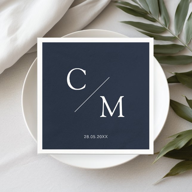 Simpel Elegant Monogramm Dark Blue Napkin (Creator Uploaded)