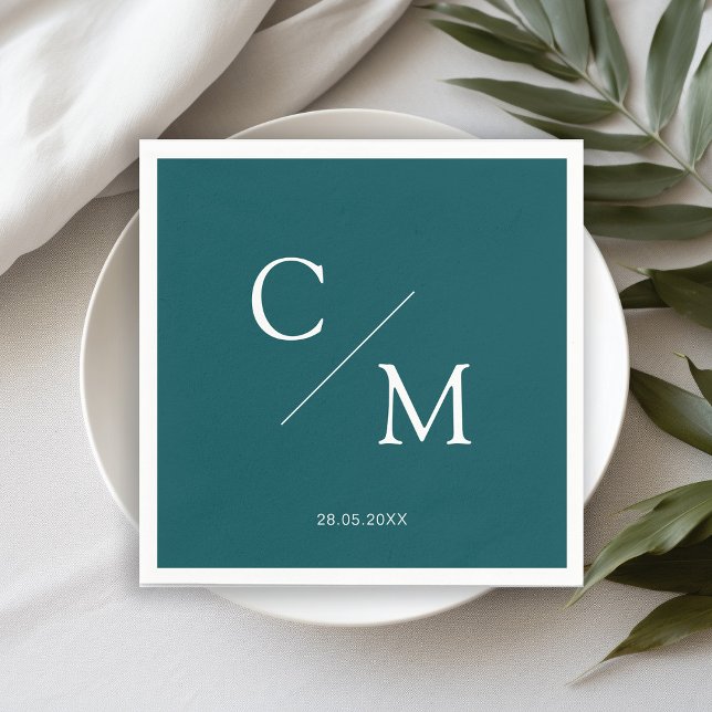 Simpel Elegant Monogramm Teal Napkin (Creator Uploaded)