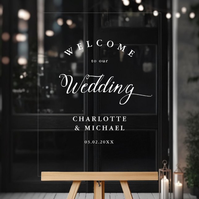 Simpel, Elegant Wedding  Acrylic Sign (Simpel, Elegant, Wedding,  Acrylic Sign,Transparent, with your names and date.)