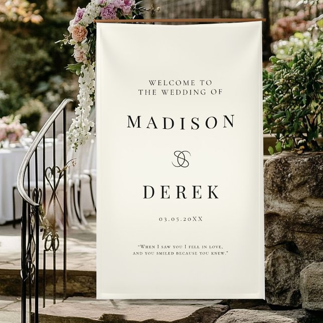 Simpel Elegant Wedding WELCOME Banner (Simpel, Elegant, Wedding "WELCOME" Beige Banner with your name and date.)