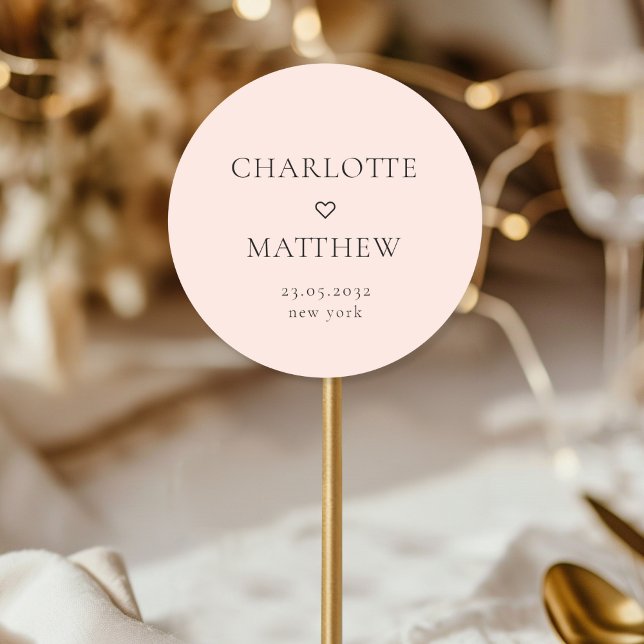 Simpel, minimal, heart wedding Round Sticker (Simpel, minimal, pink, heart wedding Round Sticker.)