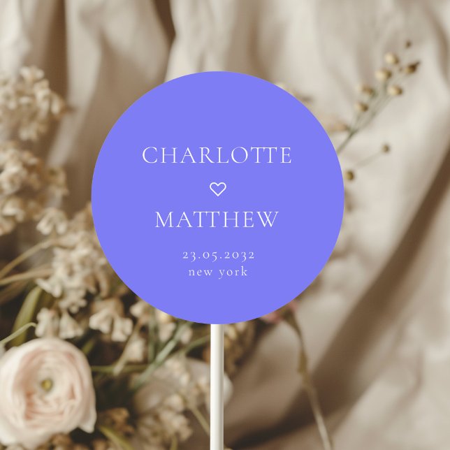 Simpel, minimal, heart wedding Round Sticker (Simpel, minimal, blue-violet, heart wedding Round Sticker.)